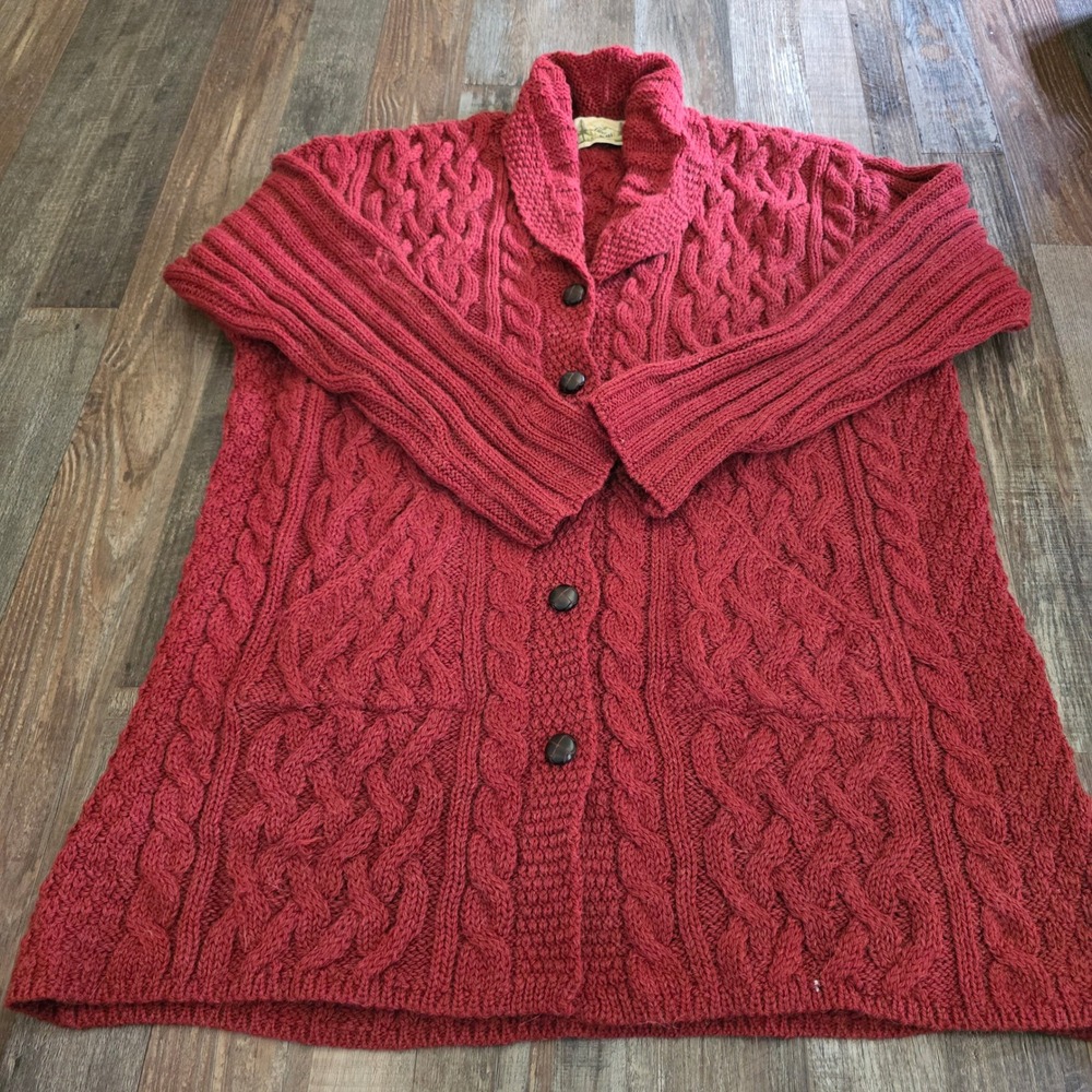 Aran Crafts Cardigan Sweater Fisherman Cable Knit Alpaca Merino Wool
